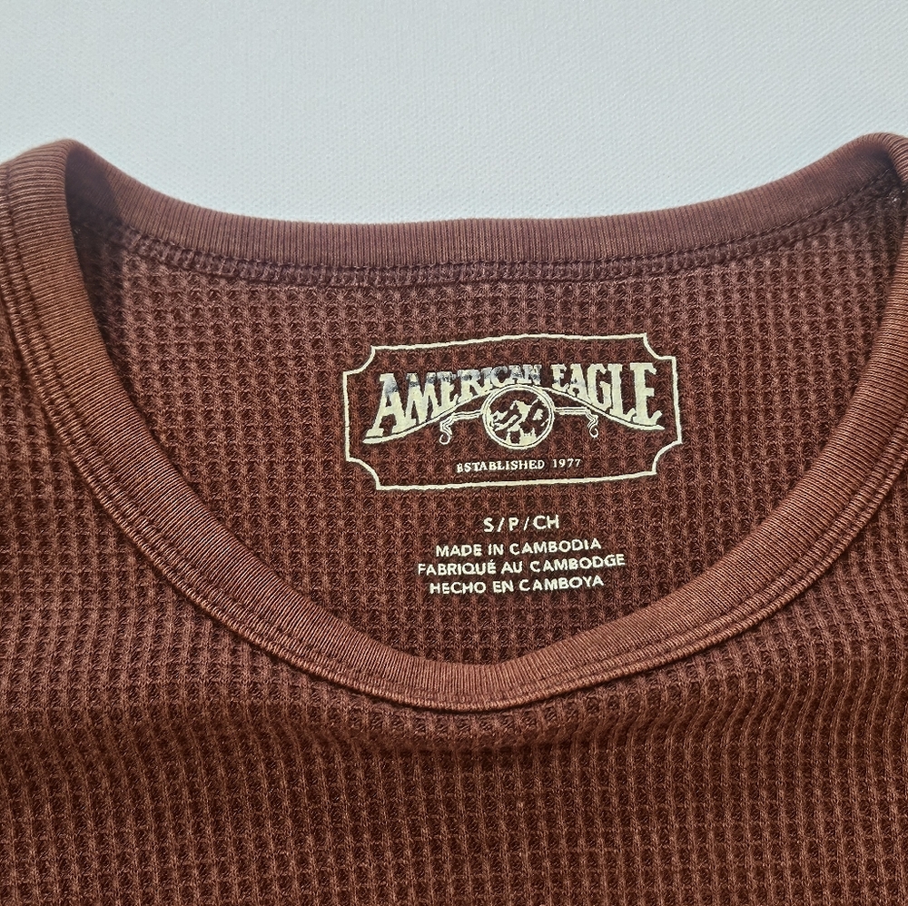 American Eagle‎ Thermal Top Womens Small Brown Waffle Knit - Picture 3 of 5